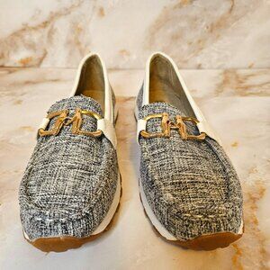 Gray and White Loafers with Gold Tone Detail, EU Size 42, US Size 10
